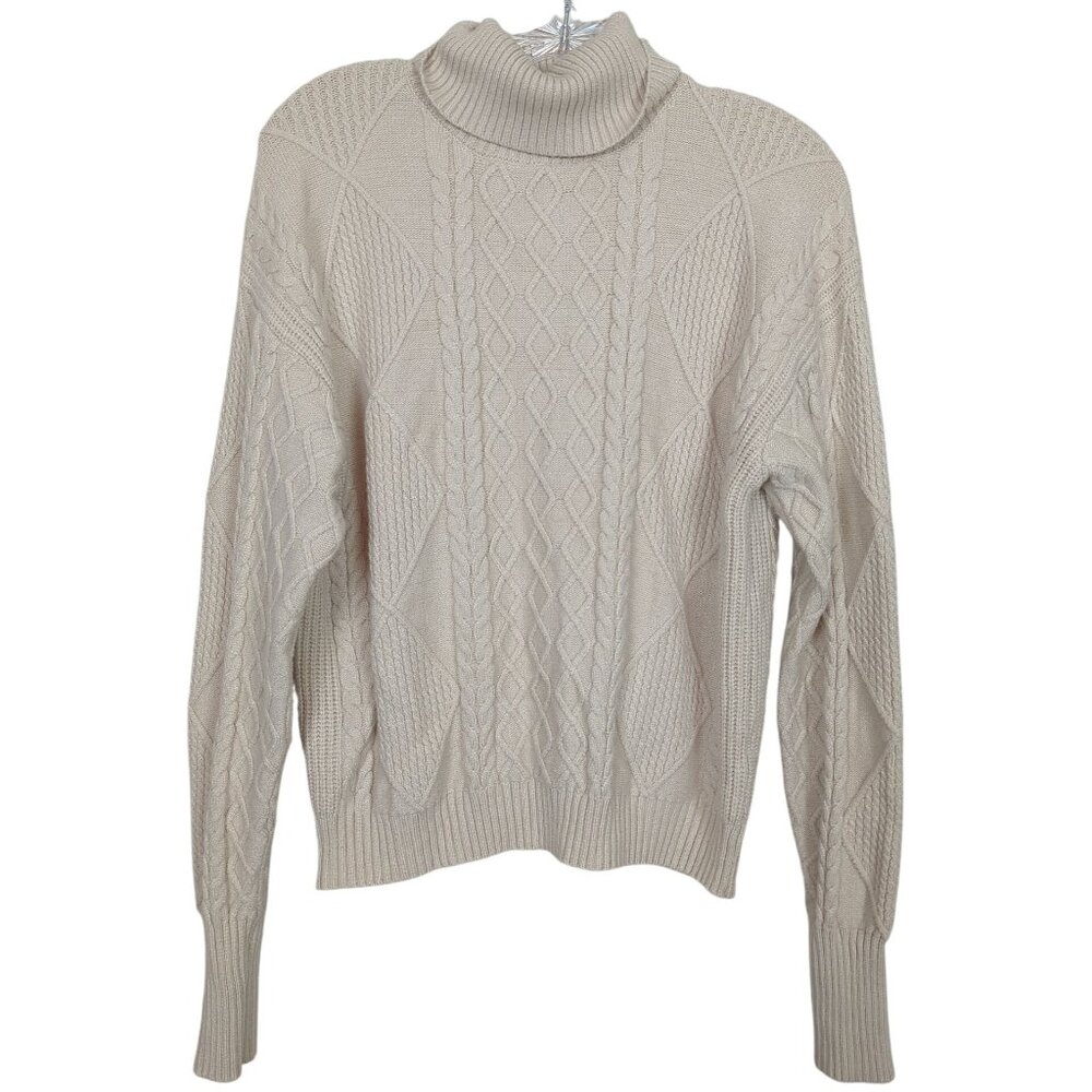 Shore Cozy Cream Turtleneck‎ Cable Knit cream ivory Sweater size M